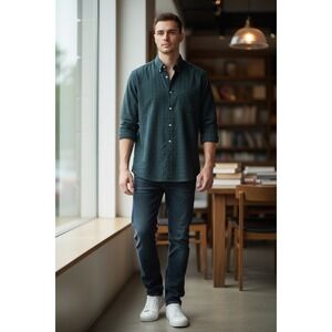 Ralph Lauren Golf Men's Tilden Plaid Long Sleeve Button Down Shirt Navy Green XL